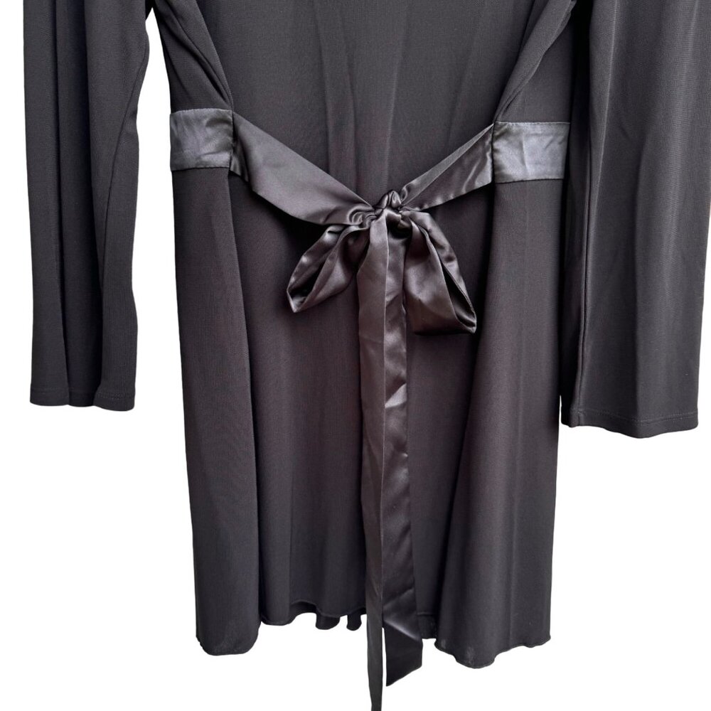 Talbots Black Tunic Top XL Long Sleeve Ribbon Belt & Pleated Deep Scoop Neck New - Picture 7 of 10